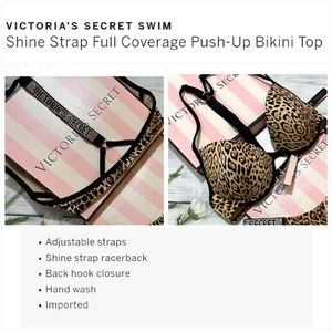 Victoria's secret shine strap full coverage push up bikini swim top leopard 34B
